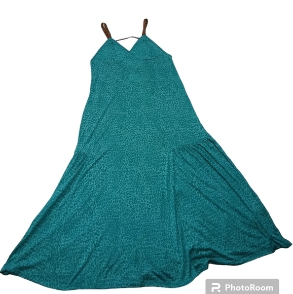 Pitusa Green Leopard Maxi V Neck Sleeveless Sun Coverup Dress Standard (… - Picture 2 of 7